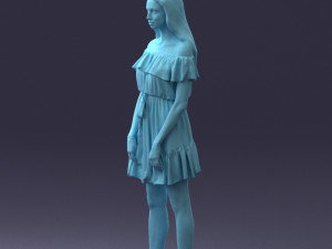 000162 Standing Woman in Off-Shoulder Dress Relaxed Pose 0714 3dp Model do druku 3D