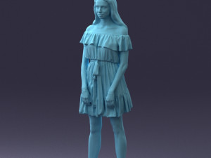 000162 Standing Woman in Off-Shoulder Dress Relaxed Pose 0714 3dp Model do druku 3D