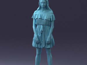 000162 Standing Woman in Off-Shoulder Dress Relaxed Pose 0714 3dp Model do druku 3D