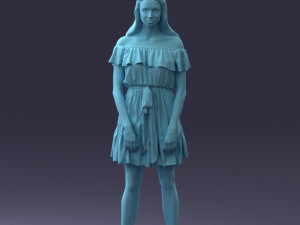 000162 Standing Woman in Off-Shoulder Dress Relaxed Pose 0714 3dp Model do druku 3D