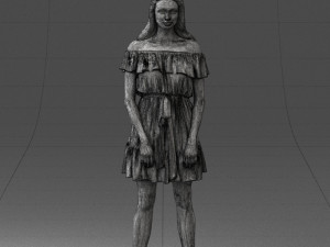 000162 Standing Woman in Off-Shoulder Dress Relaxed Pose 0714 3dp Model do druku 3D