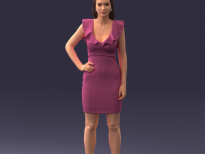 000163 Standing Woman in Pink Dress with Ruffled Neckline 0714 Modello 3D