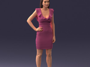 000163 Standing Woman in Pink Dress with Ruffled Neckline 0714 Modello 3D