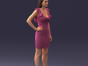 000163 Standing Woman in Pink Dress with Ruffled Neckline 0714 Modello 3D