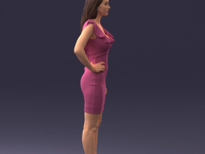 000163 Standing Woman in Pink Dress with Ruffled Neckline 0714 Modello 3D