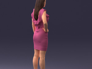 000163 Standing Woman in Pink Dress with Ruffled Neckline 0714 Modello 3D