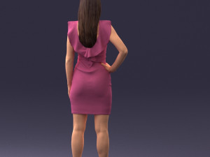 000163 Standing Woman in Pink Dress with Ruffled Neckline 0714 Modello 3D
