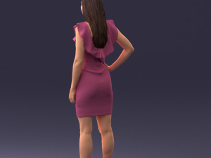 000163 Standing Woman in Pink Dress with Ruffled Neckline 0714 Modello 3D