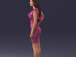 000163 Standing Woman in Pink Dress with Ruffled Neckline 0714 Modello 3D
