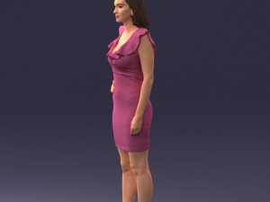 000163 Standing Woman in Pink Dress with Ruffled Neckline 0714 Modello 3D