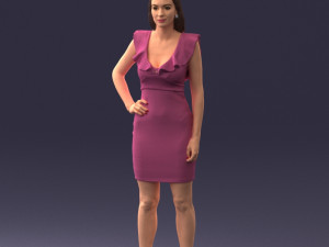 000163 Standing Woman in Pink Dress with Ruffled Neckline 0714 Modello 3D