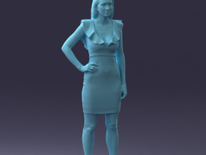 000163 Standing Woman in Pink Dress with Ruffled Neckline 0714 Modello 3D