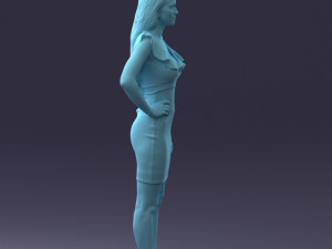000163 Standing Woman in Pink Dress with Ruffled Neckline 0714 Modello 3D
