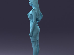 000163 Standing Woman in Pink Dress with Ruffled Neckline 0714 Modello 3D