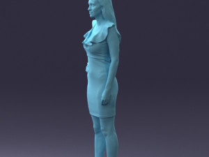000163 Standing Woman in Pink Dress with Ruffled Neckline 0714 Modello 3D