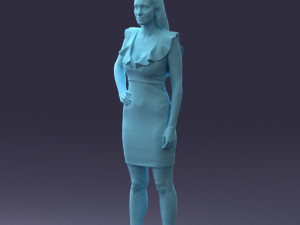 000163 Standing Woman in Pink Dress with Ruffled Neckline 0714 Modello 3D