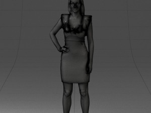 000163 Standing Woman in Pink Dress with Ruffled Neckline 0714 Modello 3D
