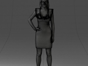 000163 Standing Woman in Pink Dress with Ruffled Neckline 0714 Modello 3D