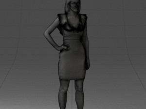 000163 Standing Woman in Pink Dress with Ruffled Neckline 0714 Modello 3D