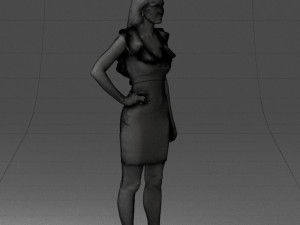 000163 Standing Woman in Pink Dress with Ruffled Neckline 0714 Modello 3D