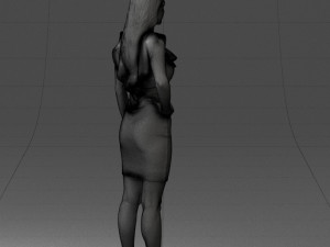 000163 Standing Woman in Pink Dress with Ruffled Neckline 0714 Modello 3D