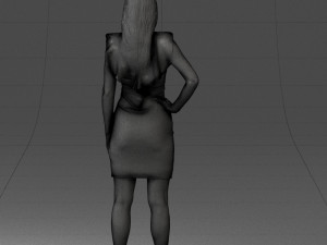 000163 Standing Woman in Pink Dress with Ruffled Neckline 0714 Modello 3D