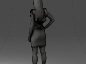 000163 Standing Woman in Pink Dress with Ruffled Neckline 0714 Modello 3D