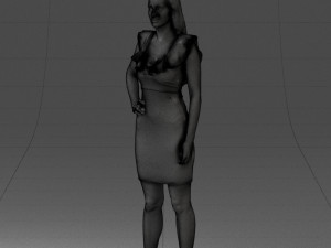 000163 Standing Woman in Pink Dress with Ruffled Neckline 0714 Modello 3D
