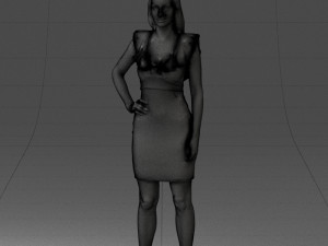 000163 Standing Woman in Pink Dress with Ruffled Neckline 0714 Modello 3D
