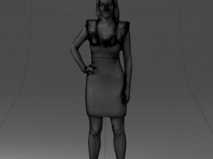 000163 Standing Woman in Pink Dress with Ruffled Neckline 0714 Modello 3D
