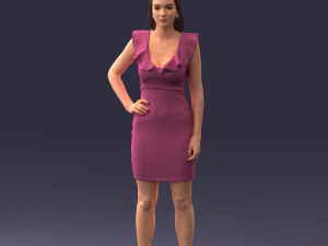 000163 Standing Woman in Pink Dress with Ruffled Neckline 0714 3dp 3D Print Model