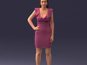000163 Standing Woman in Pink Dress with Ruffled Neckline 0714 3dp 3D Print Model