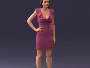 000163 Standing Woman in Pink Dress with Ruffled Neckline 0714 3dp 3D Print Model
