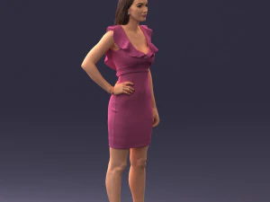 000163 Standing Woman in Pink Dress with Ruffled Neckline 0714 3dp 3D Print Model