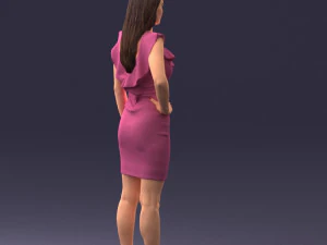 000163 Standing Woman in Pink Dress with Ruffled Neckline 0714 3dp 3D Print Model