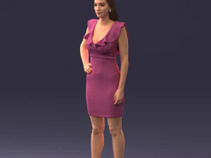 000163 Standing Woman in Pink Dress with Ruffled Neckline 0714 3dp 3D Print Model