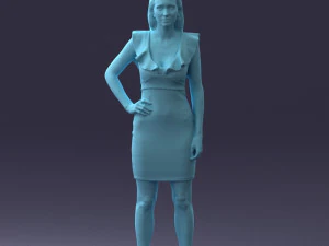 000163 Standing Woman in Pink Dress with Ruffled Neckline 0714 3dp 3D Print Model