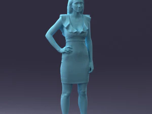 000163 Standing Woman in Pink Dress with Ruffled Neckline 0714 3dp 3D Print Model