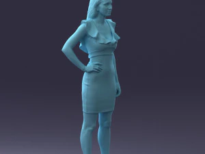 000163 Standing Woman in Pink Dress with Ruffled Neckline 0714 3dp 3D Print Model