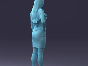 000163 Standing Woman in Pink Dress with Ruffled Neckline 0714 3dp 3D Print Model