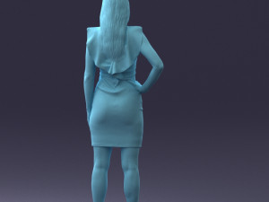 000163 Standing Woman in Pink Dress with Ruffled Neckline 0714 3dp 3D 打印模型