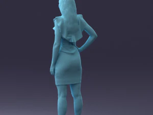000163 Standing Woman in Pink Dress with Ruffled Neckline 0714 3dp 3D Print Model