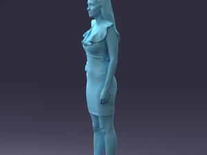 000163 Standing Woman in Pink Dress with Ruffled Neckline 0714 3dp 3D Print Model