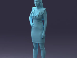 000163 Standing Woman in Pink Dress with Ruffled Neckline 0714 3dp 3D Print Model