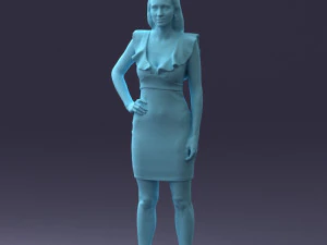 000163 Standing Woman in Pink Dress with Ruffled Neckline 0714 3dp 3D Print Model