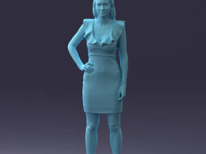 000163 Standing Woman in Pink Dress with Ruffled Neckline 0714 3dp 3D Print Model