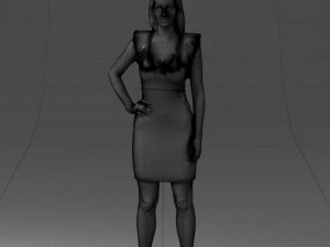 000163 Standing Woman in Pink Dress with Ruffled Neckline 0714 3dp 3D Print Model