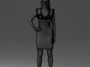 000163 Standing Woman in Pink Dress with Ruffled Neckline 0714 3dp 3D Print Model