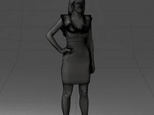000163 Standing Woman in Pink Dress with Ruffled Neckline 0714 3dp 3D Print Model