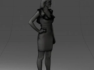 000163 Standing Woman in Pink Dress with Ruffled Neckline 0714 3dp 3D Print Model